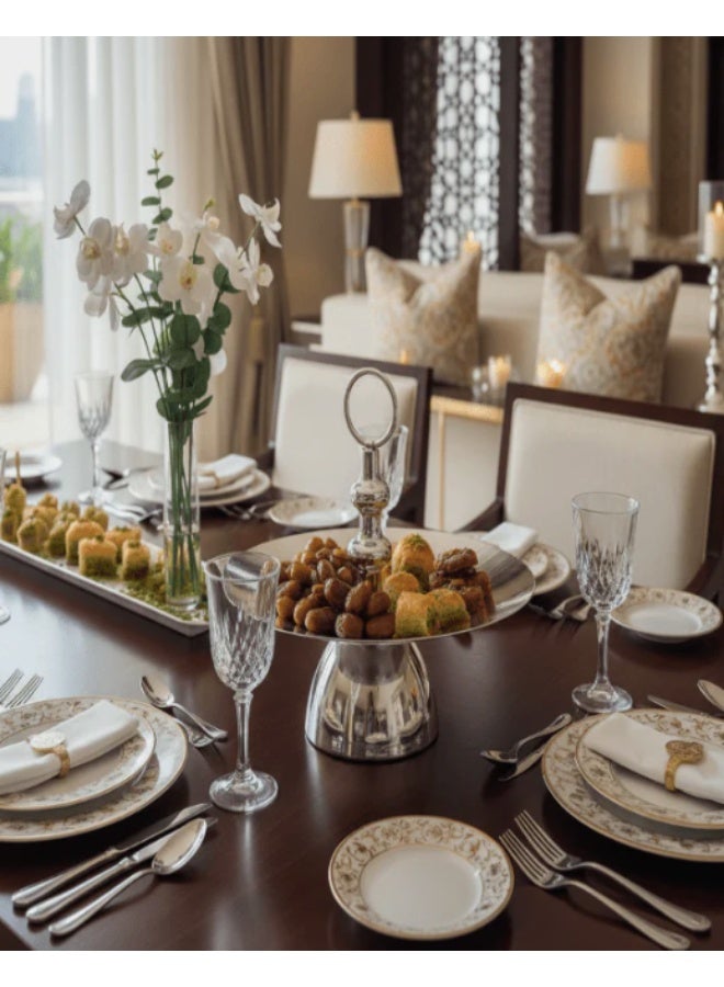 أي كي دي سي صينية حلوى معدنية بقاعدة من AKDC - طلاء فضي فاخر، قطعة مركزية أنيقة للحلويات والوجبات الخفيفة، 25 سم - Image 2